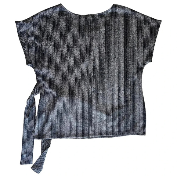 Perseption Concept Striped Black and Silver Sparkly Blouse with Side Tie - Picture 3 of 6